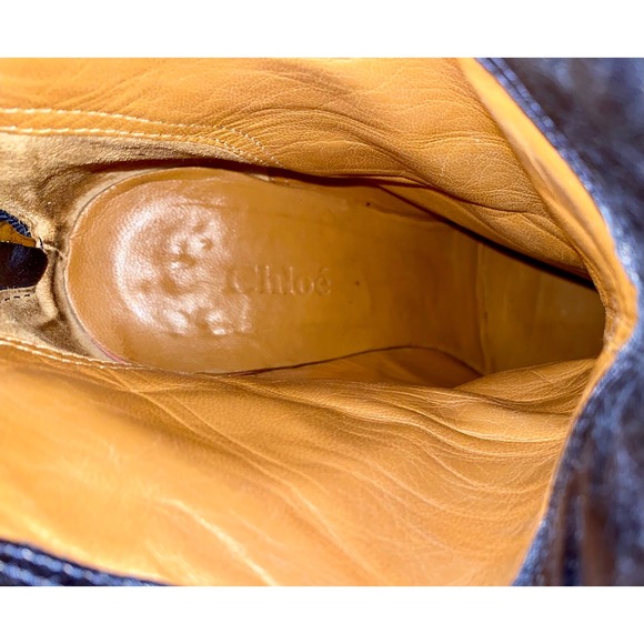 Chloe Navy Blue Leather Ankle Boots Block Heel Zip Up Made in Italy Size 41 - Picture 4 of 11